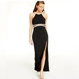 SEQUIN HEARTS Black Sleeveless Halter Full Length Formal Fit Flare Junior dress